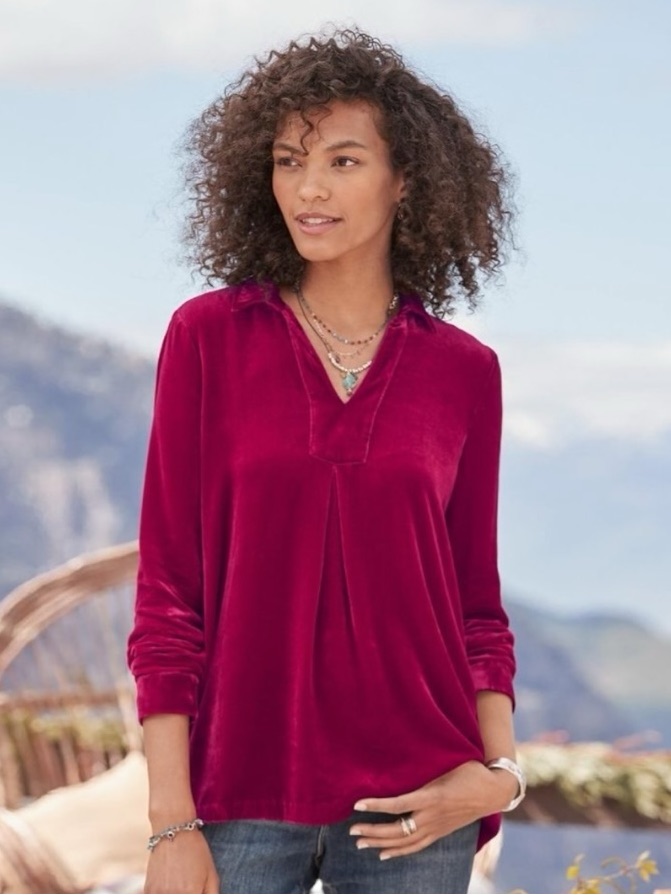 Sundance Velvet Nuance Silk Blend Top Wineberry Petite Small